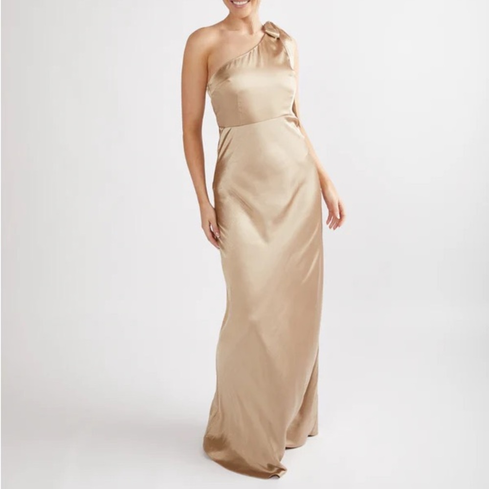 Six Stories POPPY Bow One Shoulder Satin Bridesmaid Dress - Champagne